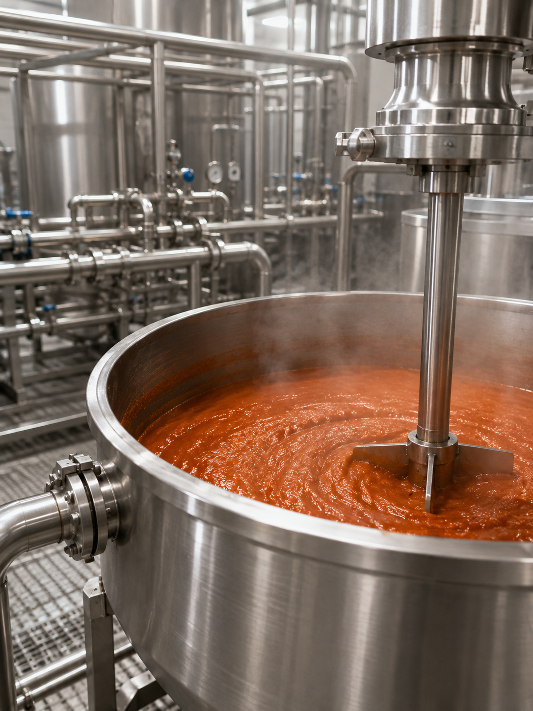 Liquid food product being heated on a process line